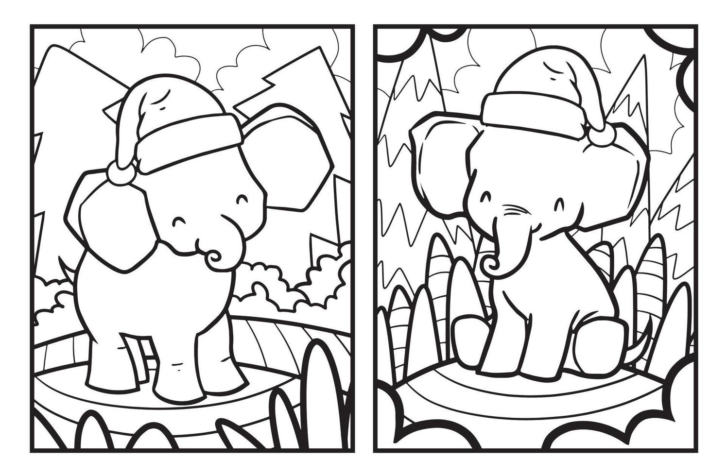 Cute christmas elephant coloring pages vector