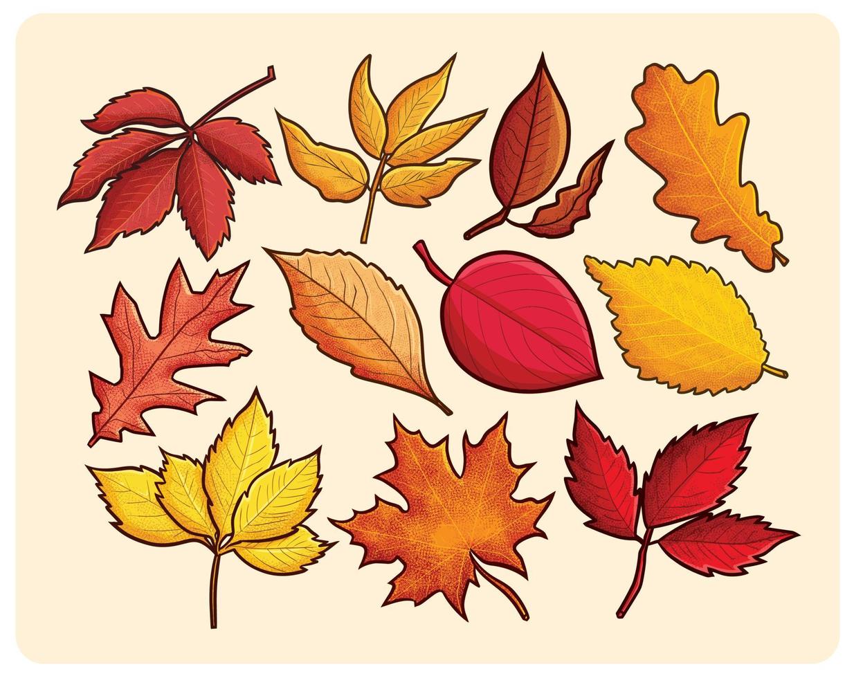 Funny autumn leaves cartoon illustration set vector