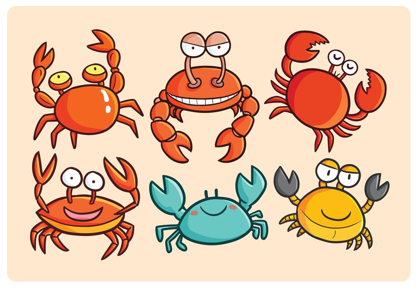 Kawaii crab character cartoon illustration set vector