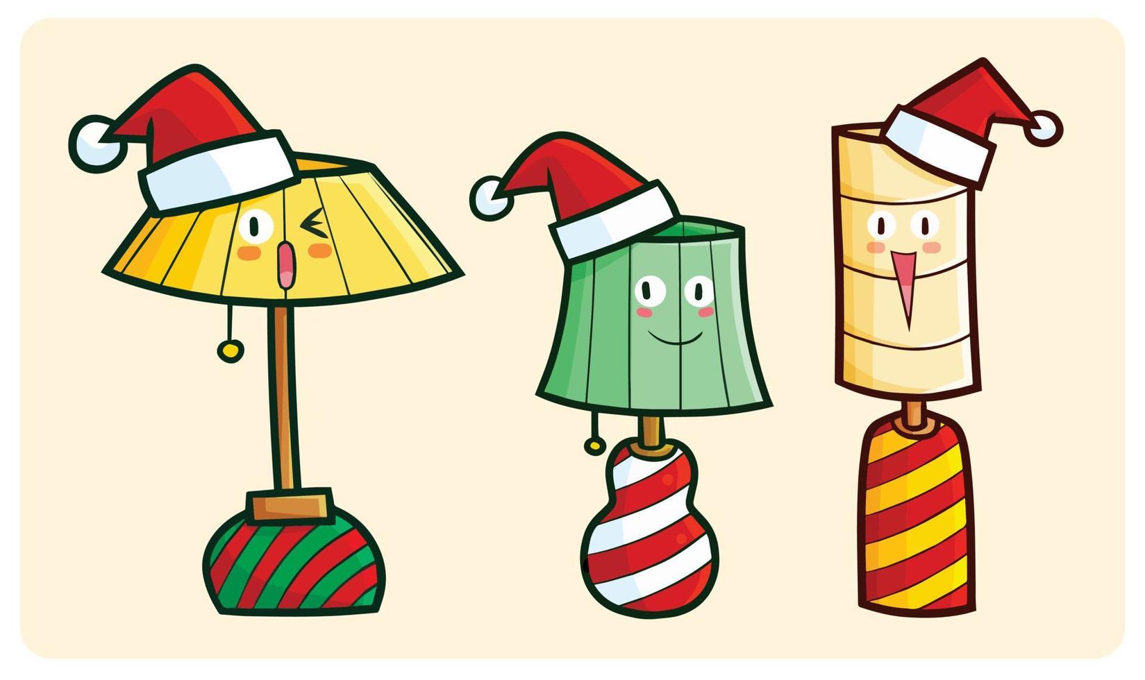 Funny christmas table lamp characters in cartoon style vector