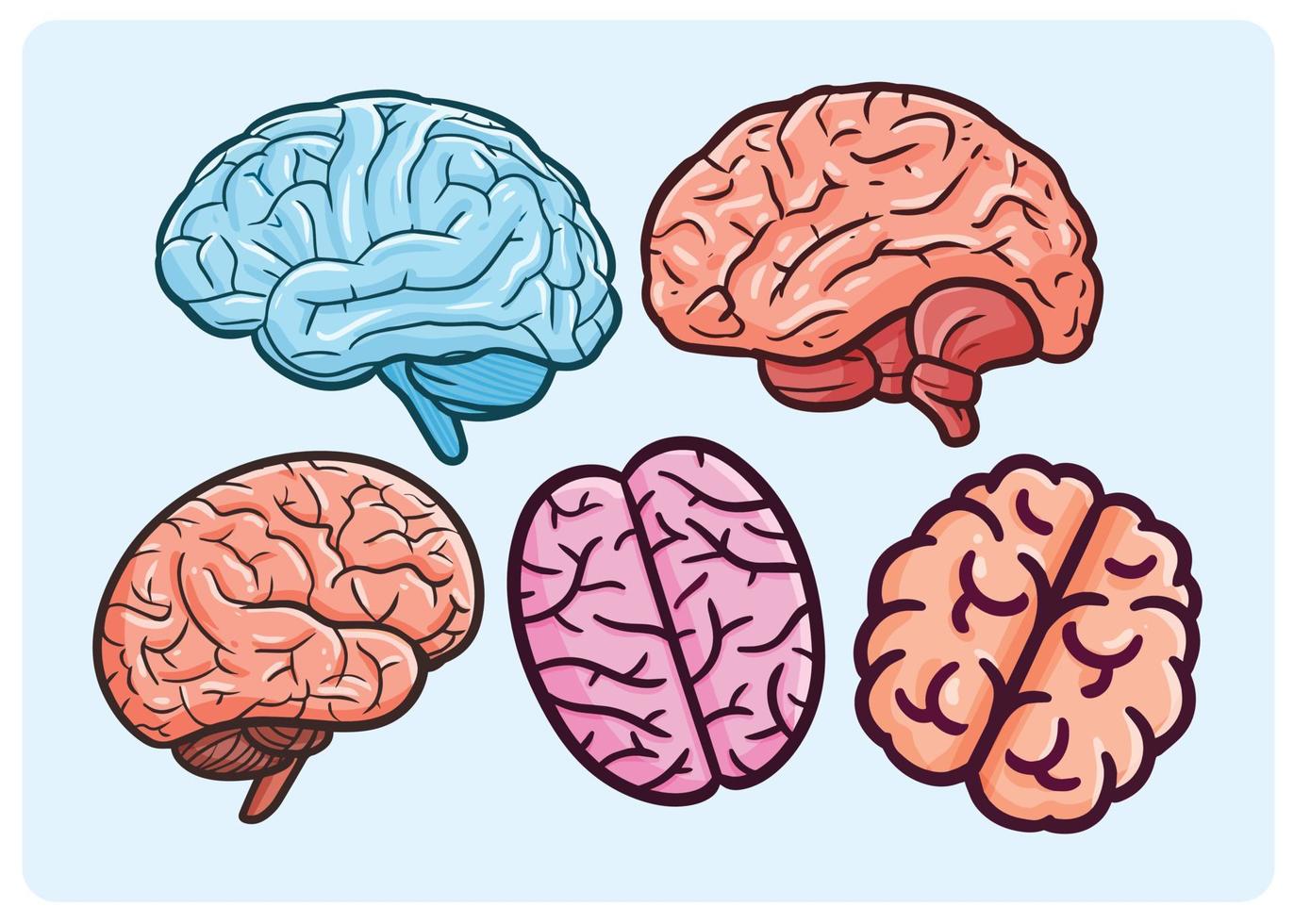 Funny brain cartoon illustration set vector