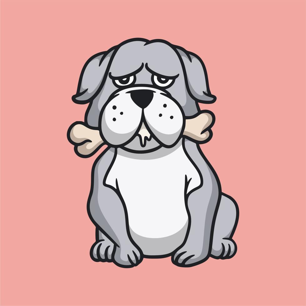 diseño animal de dibujos animados bulldog come un hueso lindo logotipo de la mascota vector