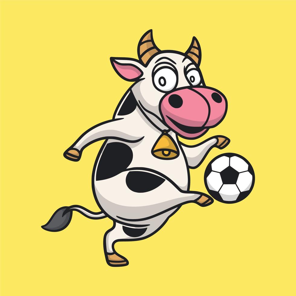 cartoon animal design cow playing ball cute mascot logo vector