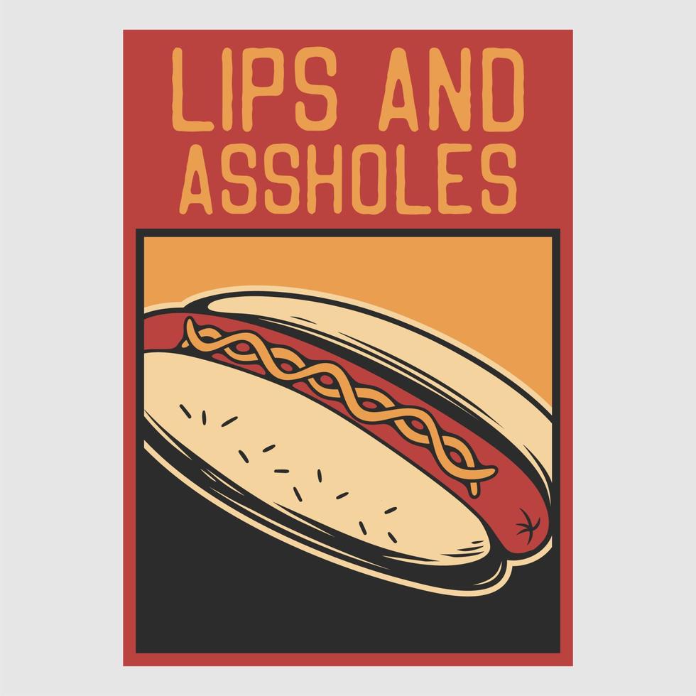 vintage poster design lips and assholes retro illustration vector