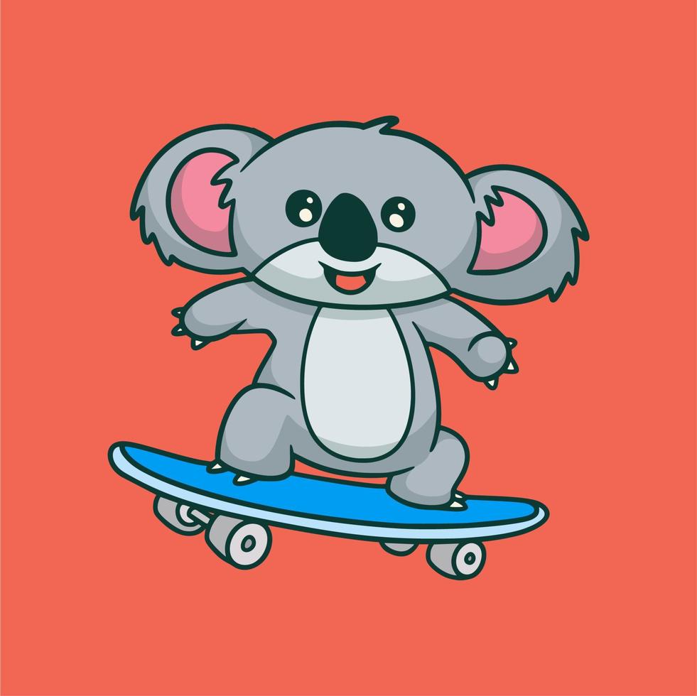 diseño de animales de dibujos animados koala skateboarding linda mascota logo vector