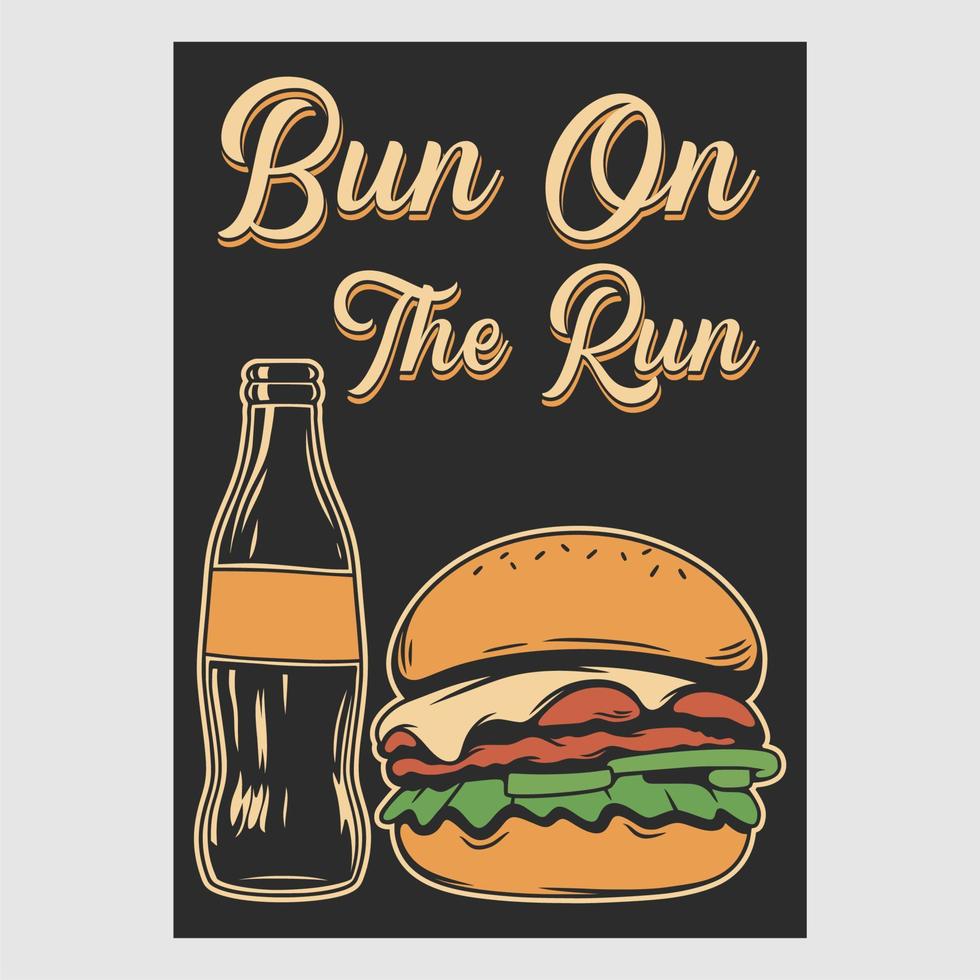 vintage poster design bun on the run retro illustration vector