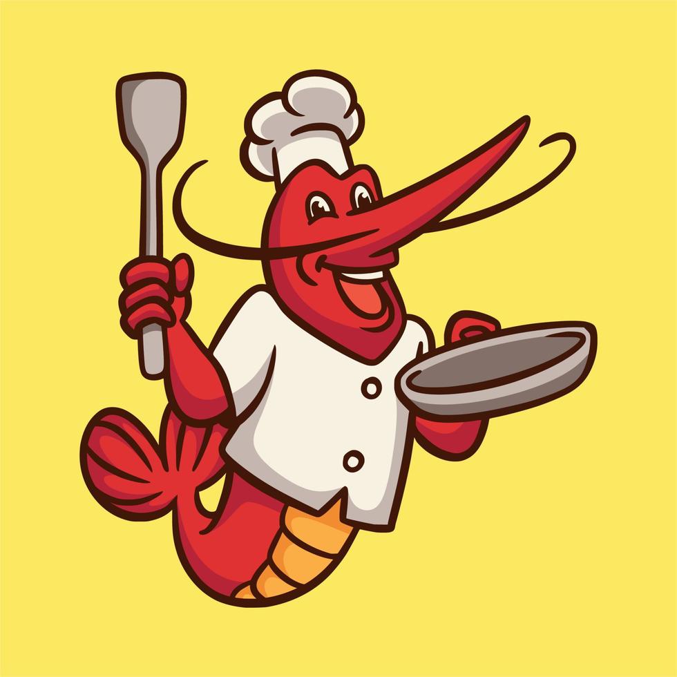 cartoon animal design shrimp chef cute mascot logo vector