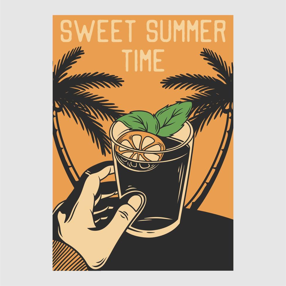 vintage poster design sweet summer time retro illustration vector