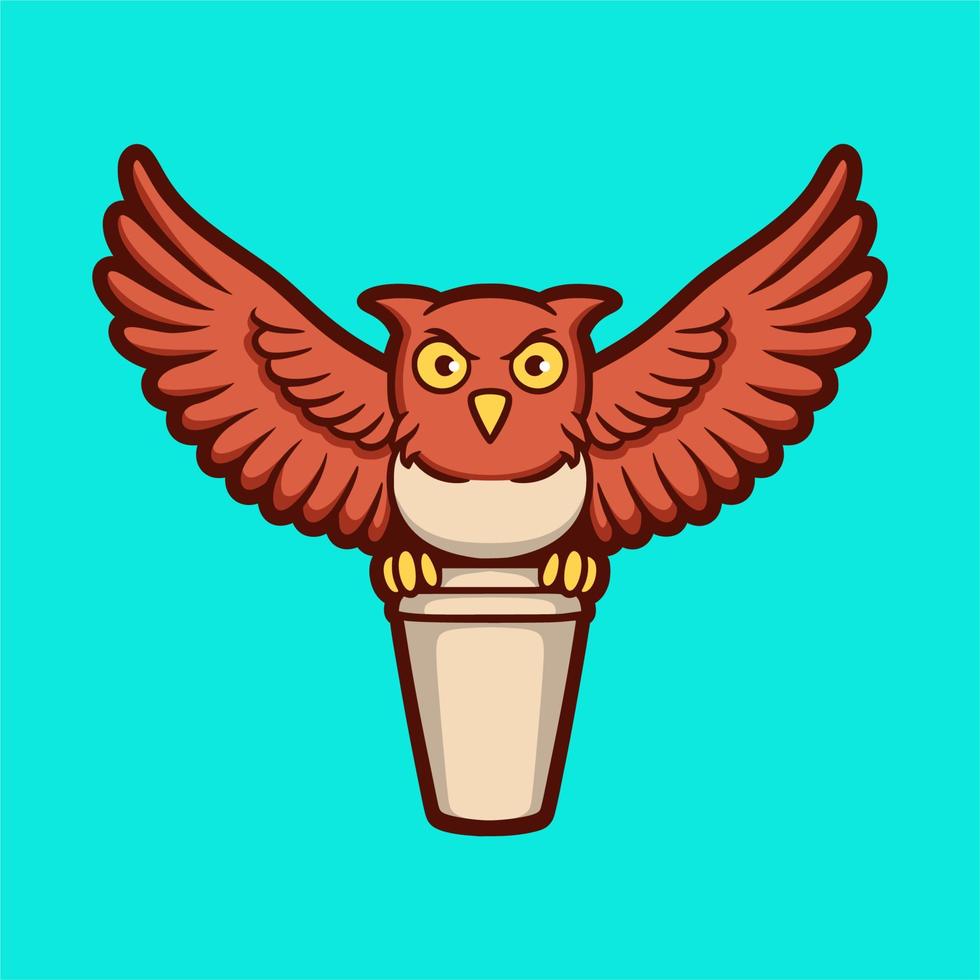 cartoon animal design owl brings a drink cup cute mascot logo vector