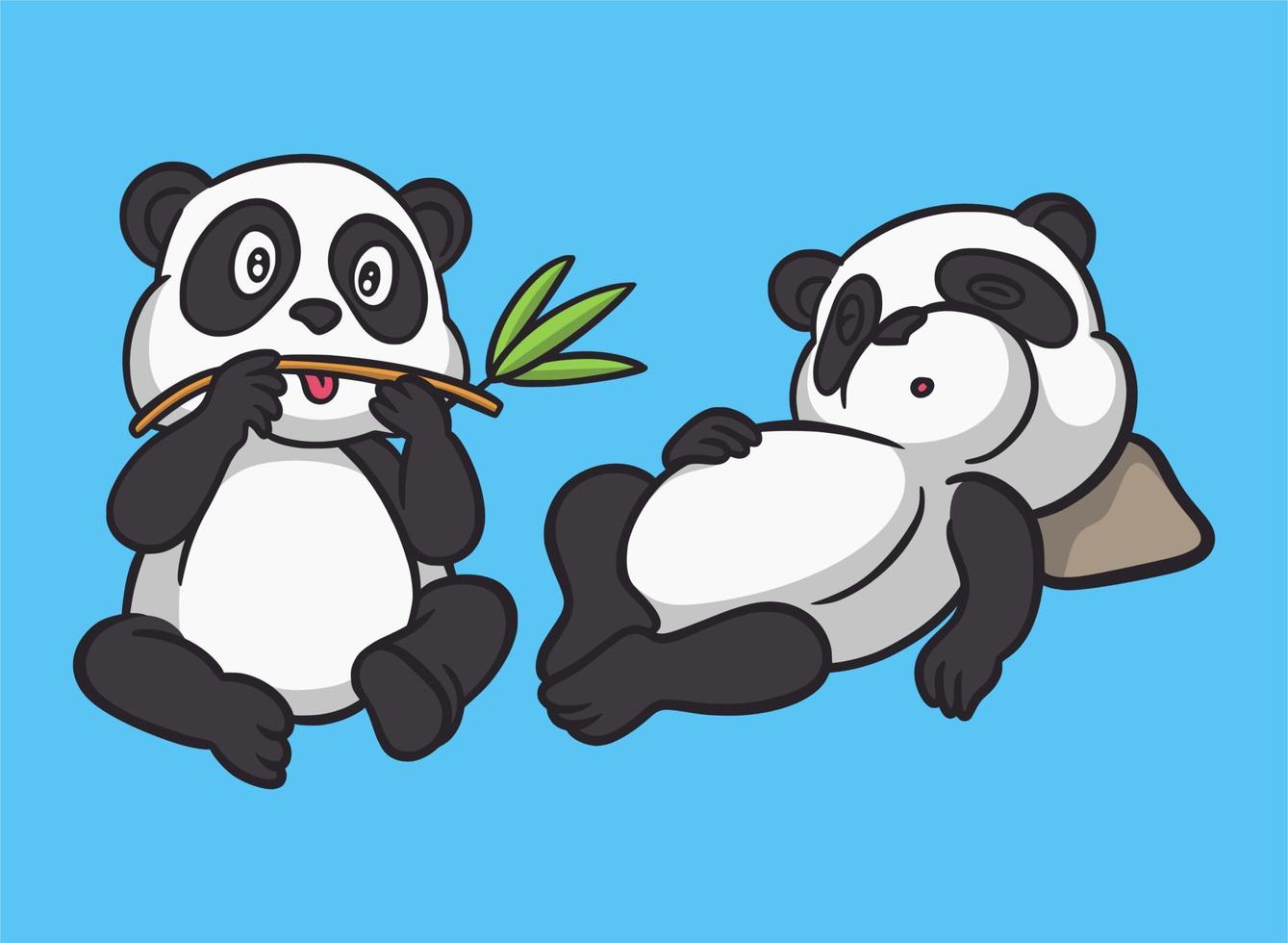 cartoon animal design panda eats bamboo and the panda sleeps cute mascot logo vector