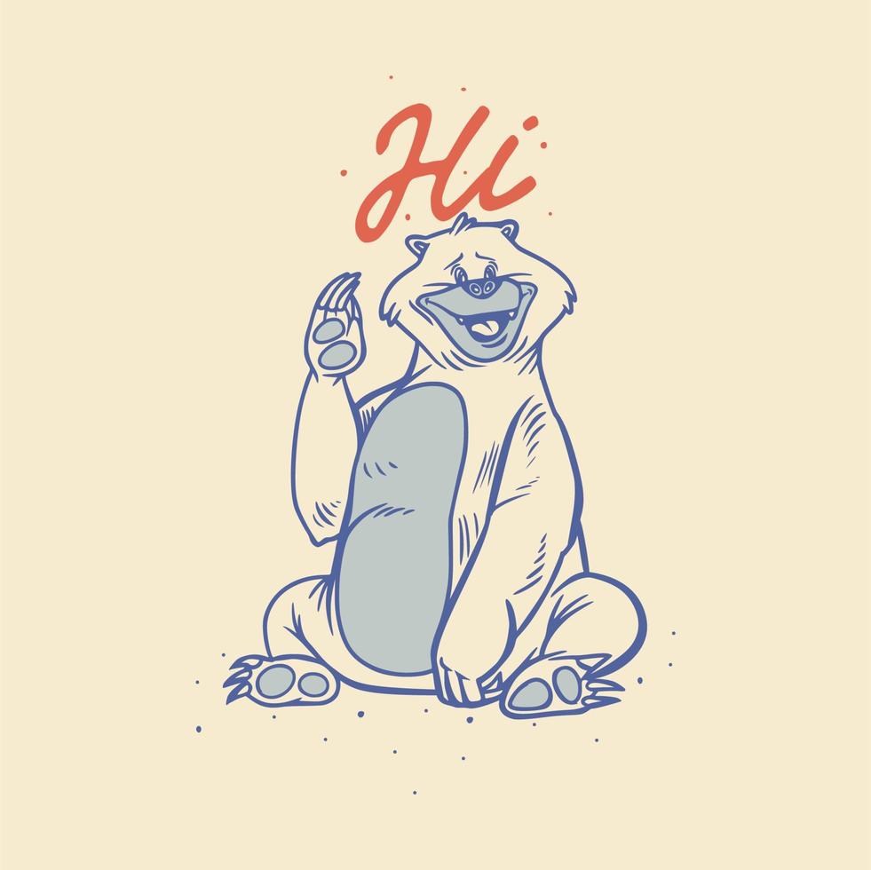vintage slogan typography hi bear waving for t shirt design vector