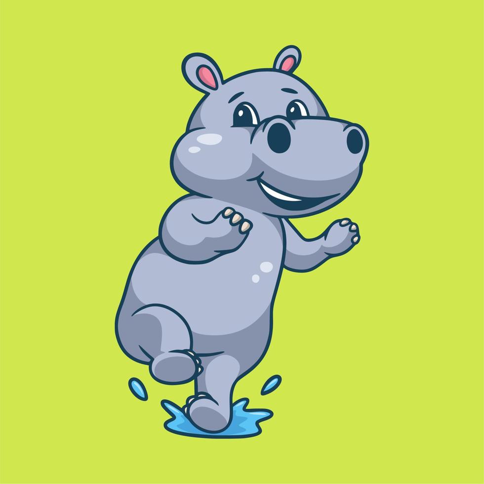 cartoon animal design running hippo cute mascot logo vector