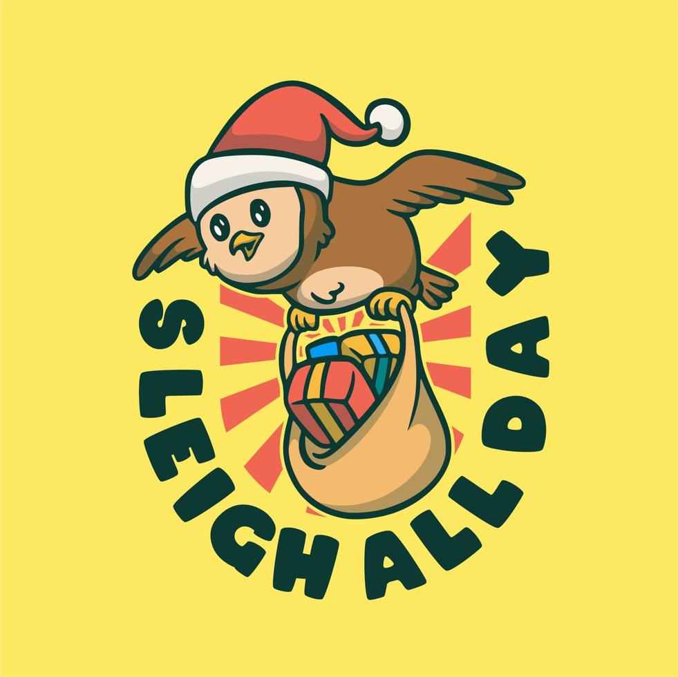 vintage animal slogan typography sleigh all day for t shirt design vector