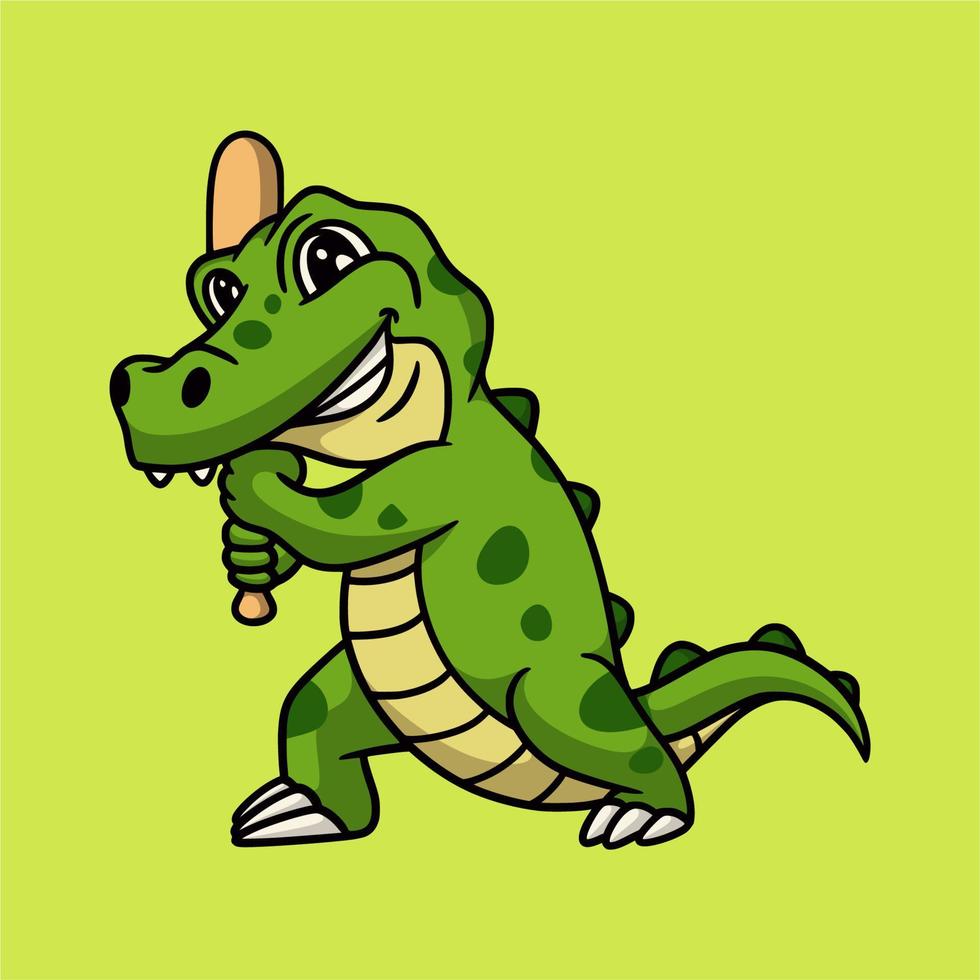 diseño animal de dibujos animados cocodrilo jugando béisbol lindo logotipo de la mascota vector