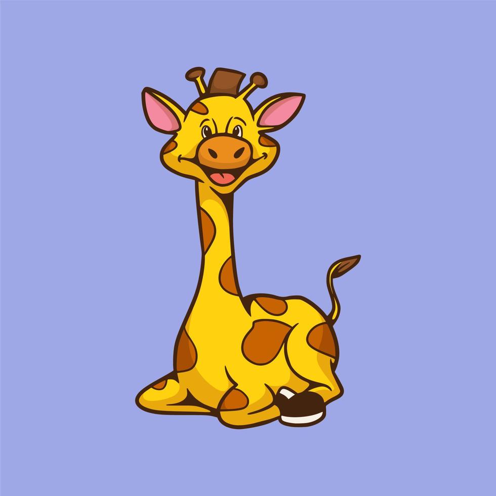diseño animal de dibujos animados sentado jirafa linda mascota logo vector