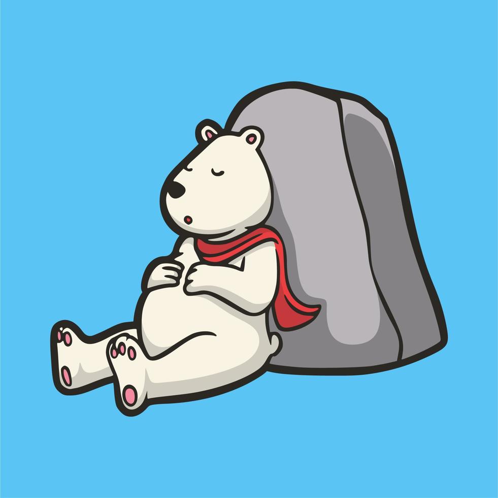 cartoon animal design Polar bears sleep on rocks cute mascot logo vector