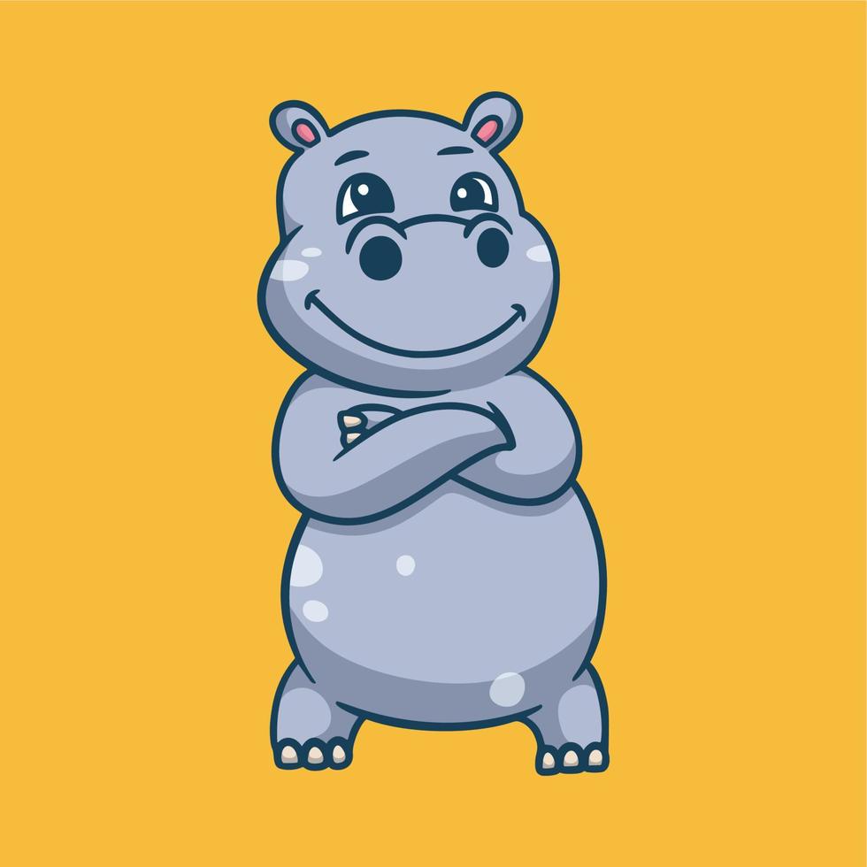 cartoon animal design cool hippo cute mascot logo vector