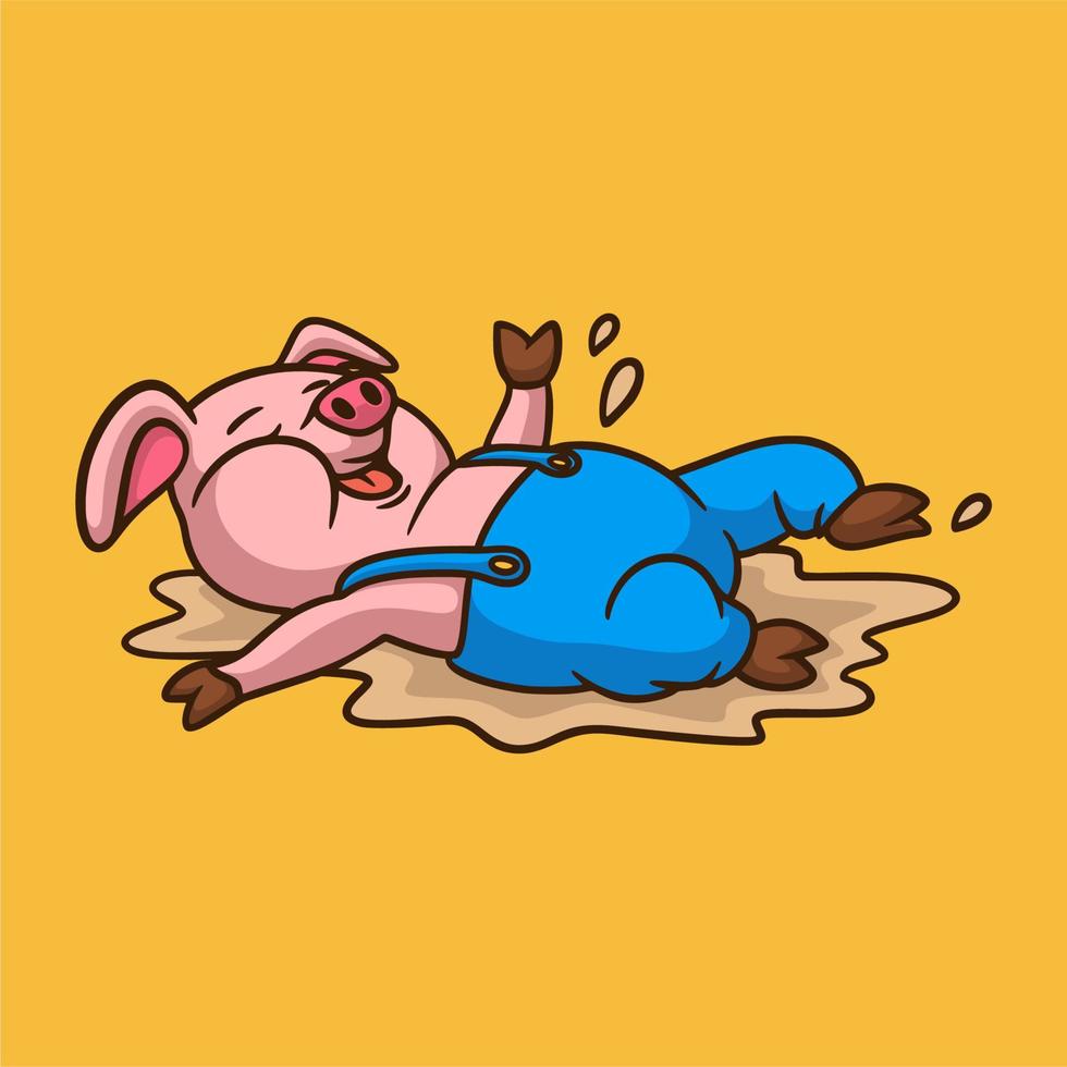 cartoon animal design pigs playing with mud cute mascot logo vector
