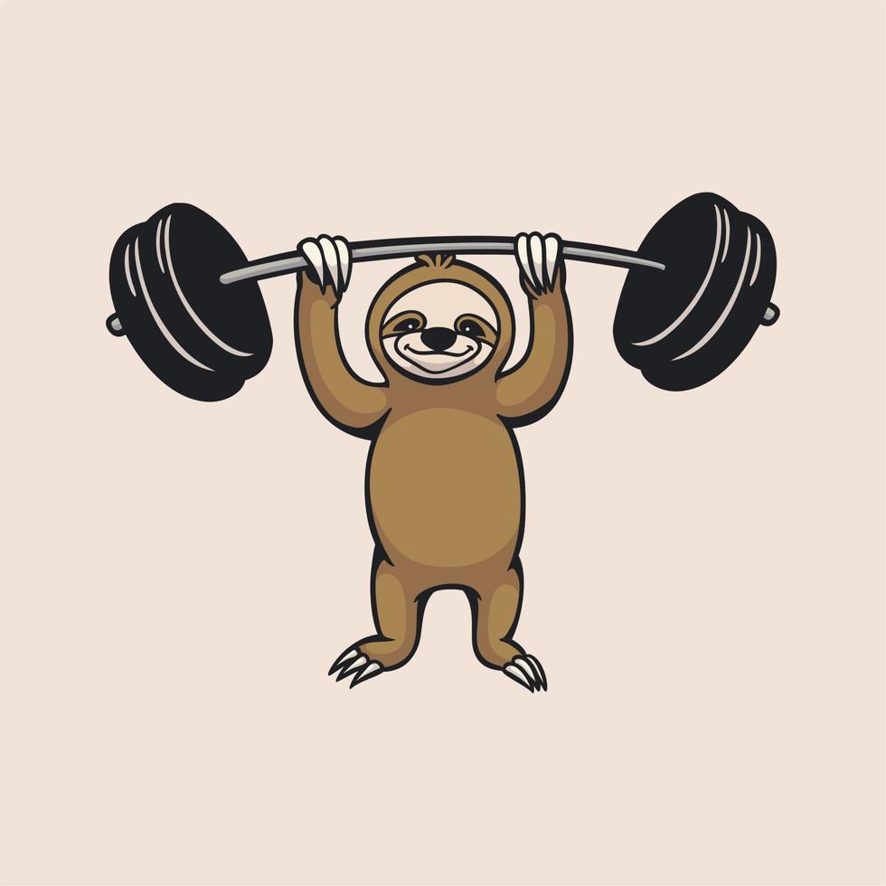 cartoon animal design sloth is lifting a barbell cute mascot logo vector