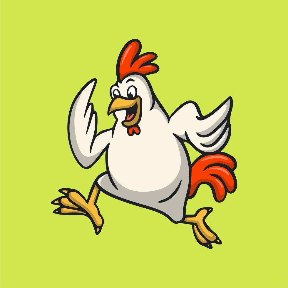 cartoon animal design rooster is running cute mascot logo vector