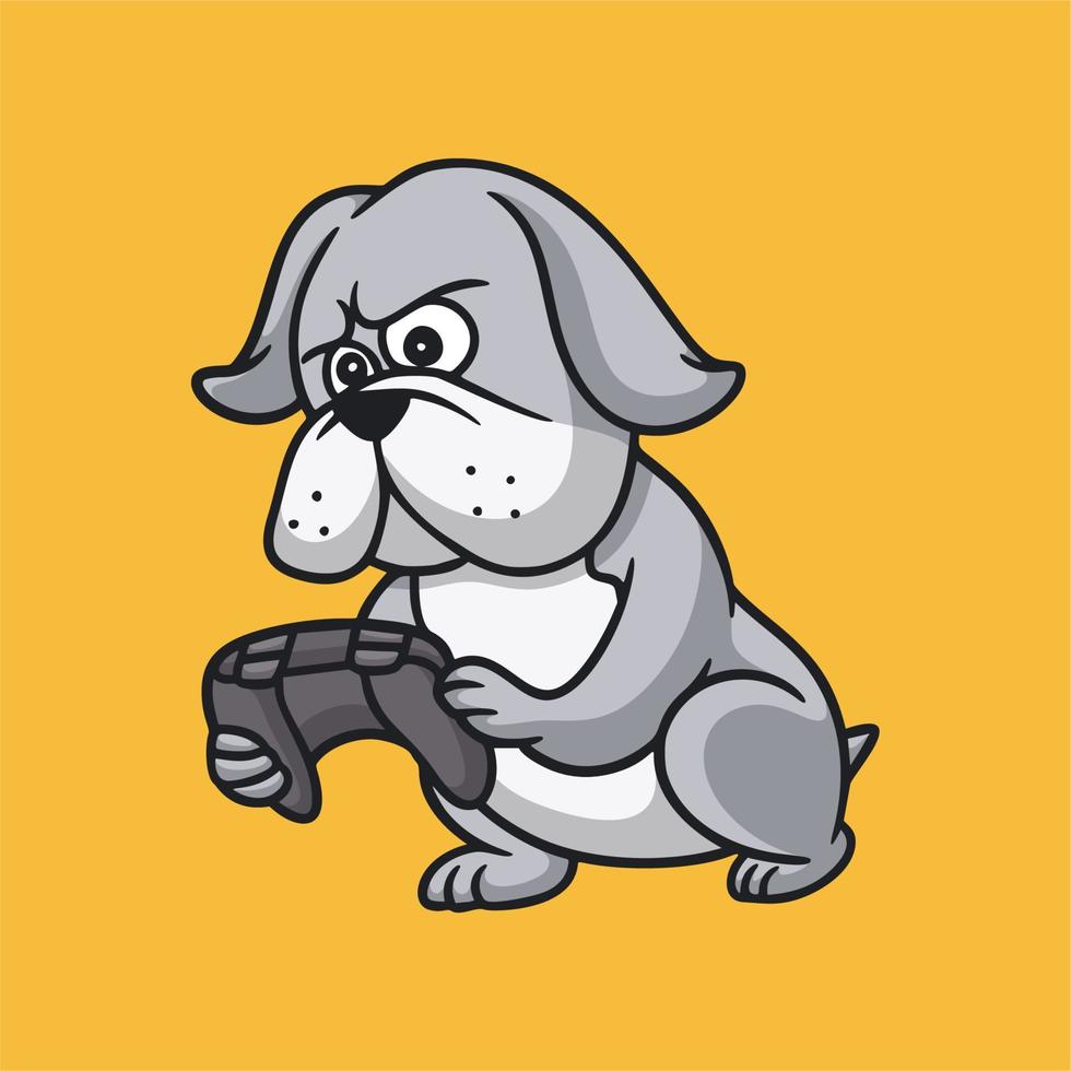cartoon animal design bulldog holding the game stick cute mascot logo vector