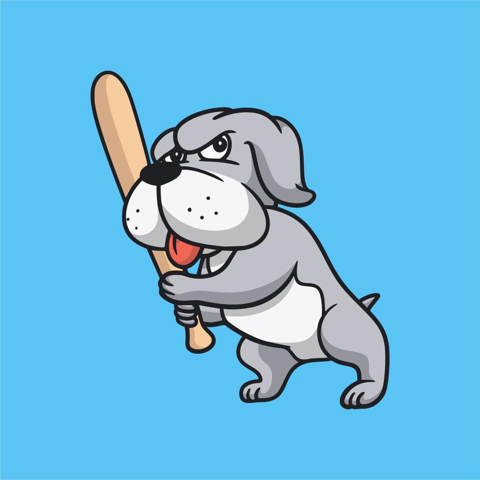 diseño animal de dibujos animados bulldog jugando béisbol lindo logotipo de la mascota vector