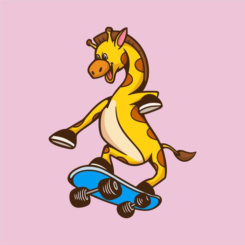 cartoon animal design giraffe skateboarding cute mascot logo vector