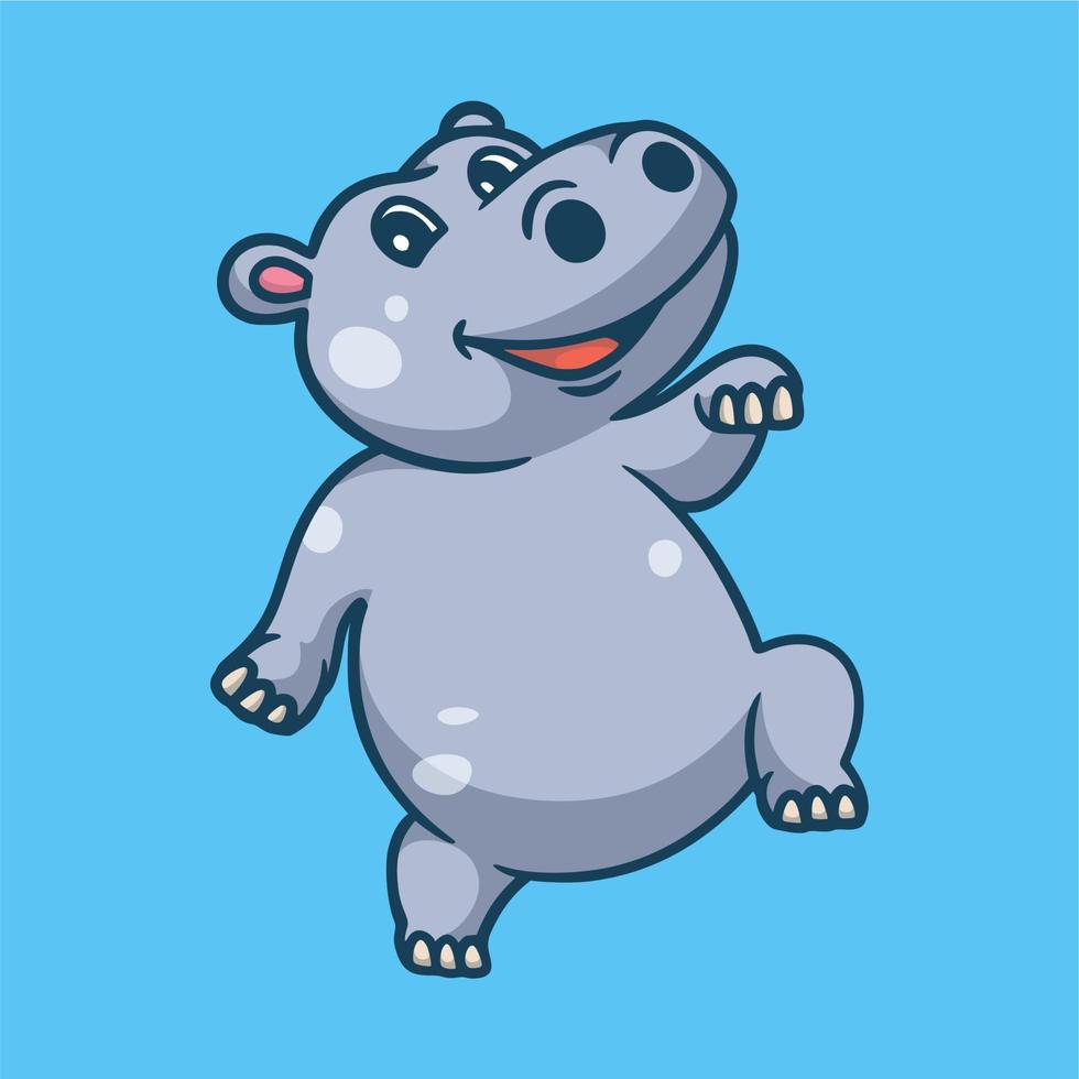 dibujos animados diseño animal hipopótamo pose de baile lindo logotipo de la mascota vector