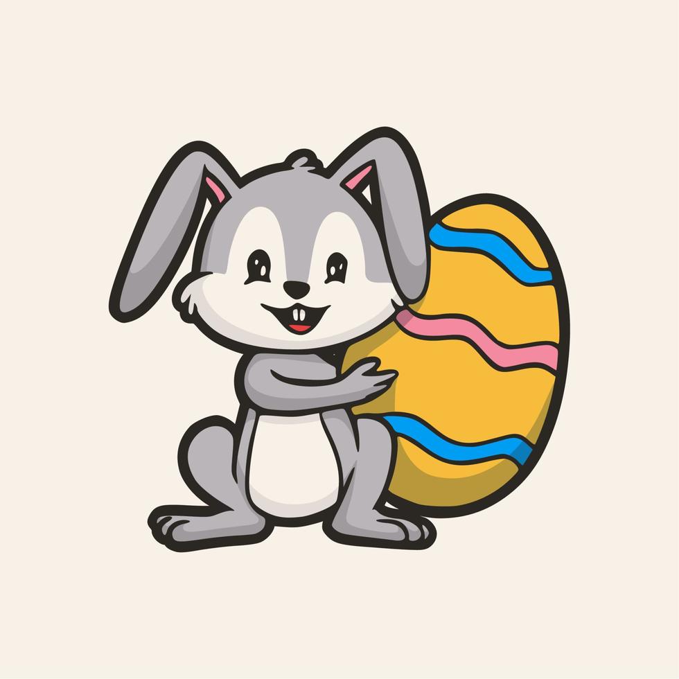 liebre de diseño animal de dibujos animados con huevos de pascua logo de mascota lindo vector