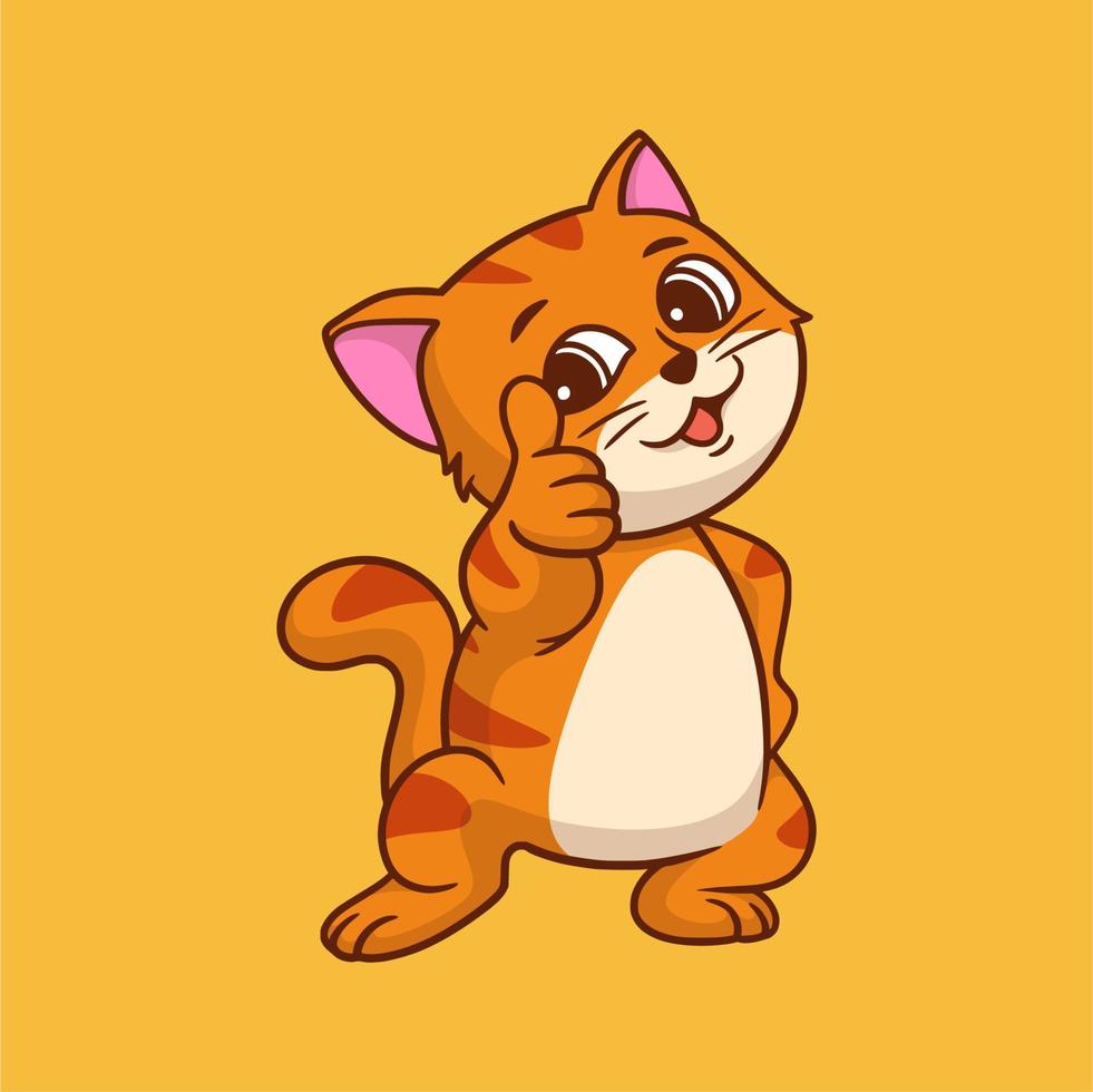 cartoon animal design cat thumbs up pose cute mascot logo vector