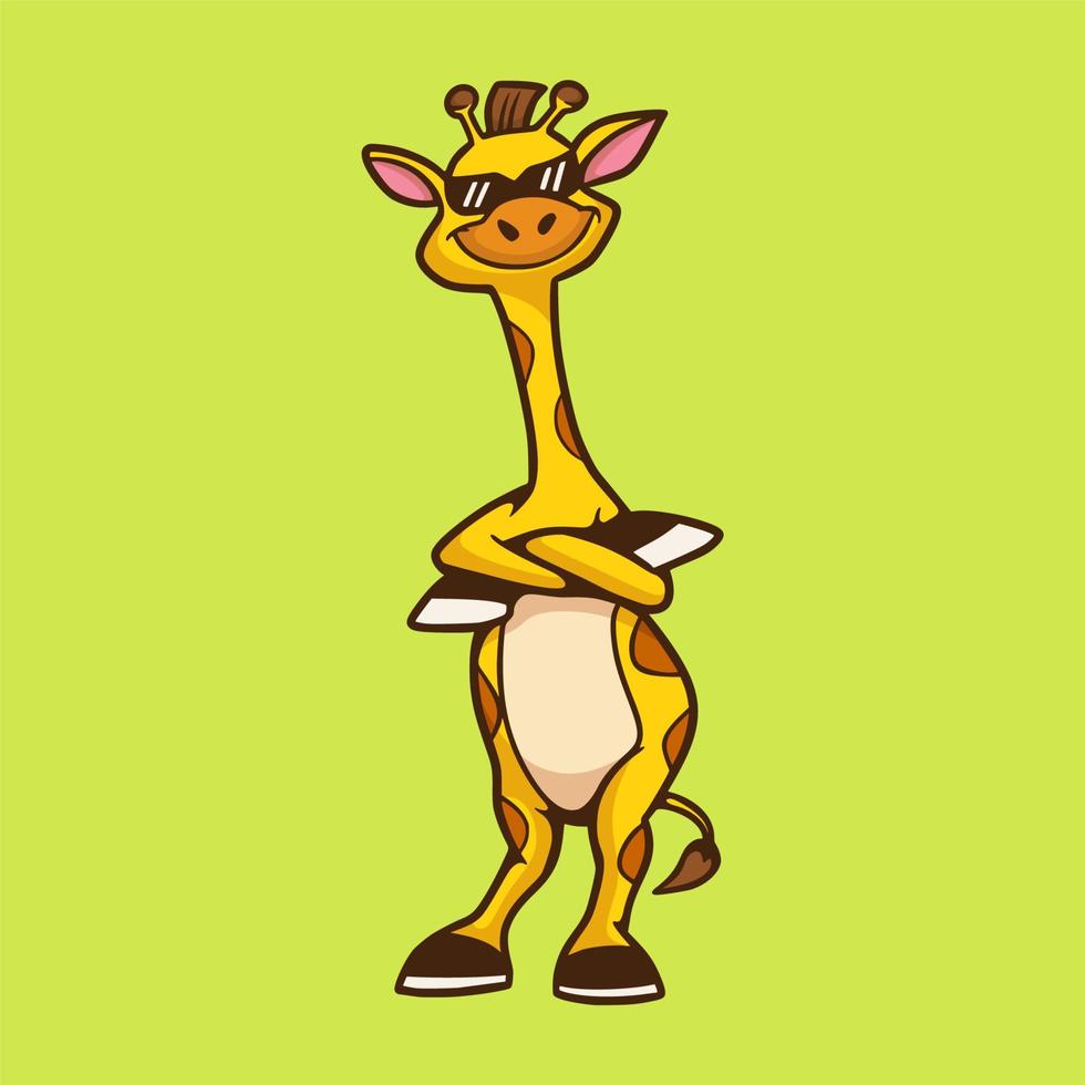 diseño de animales de dibujos animados jirafa fresca logotipo de mascota lindo vector