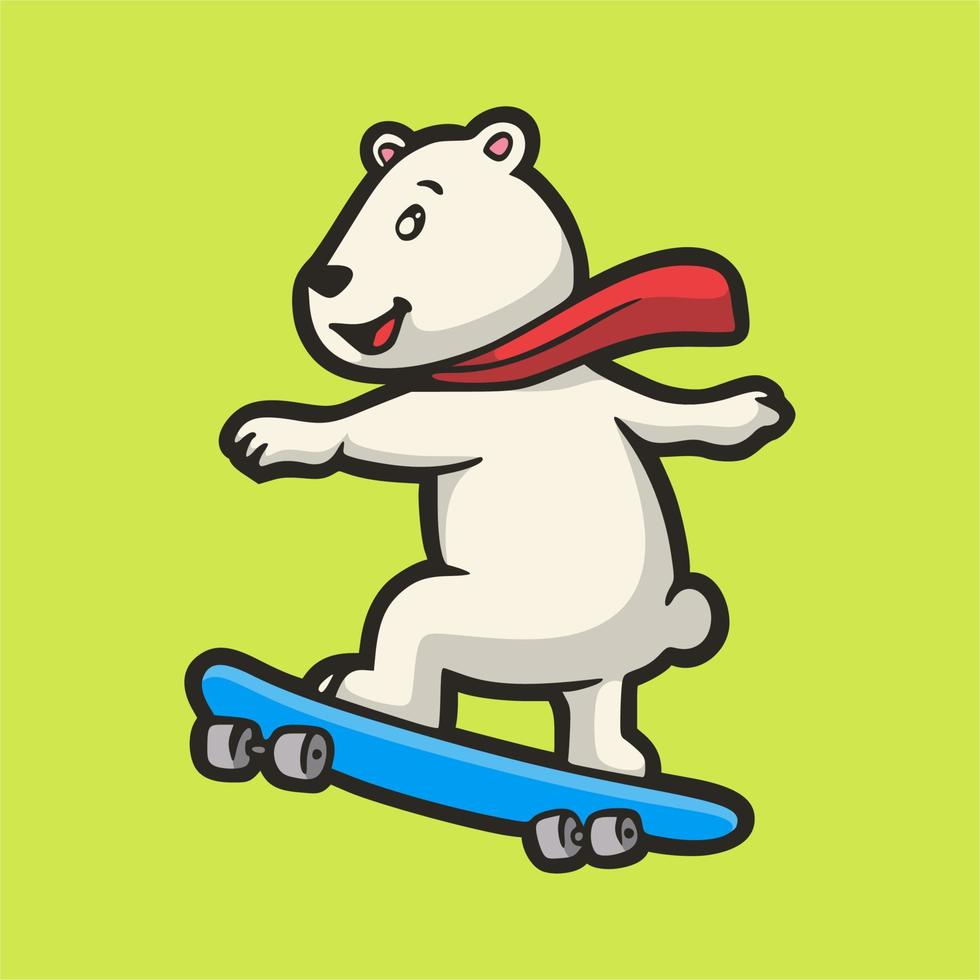 cartoon animal design Polar bear skateboarding cute mascot logo vector