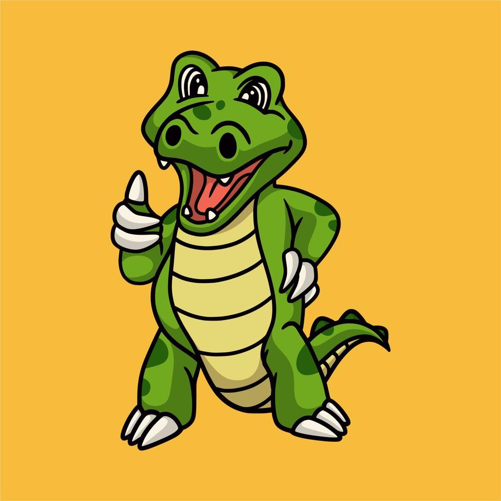 cartoon animal design crocodile posing thumbs up cute mascot logo vector