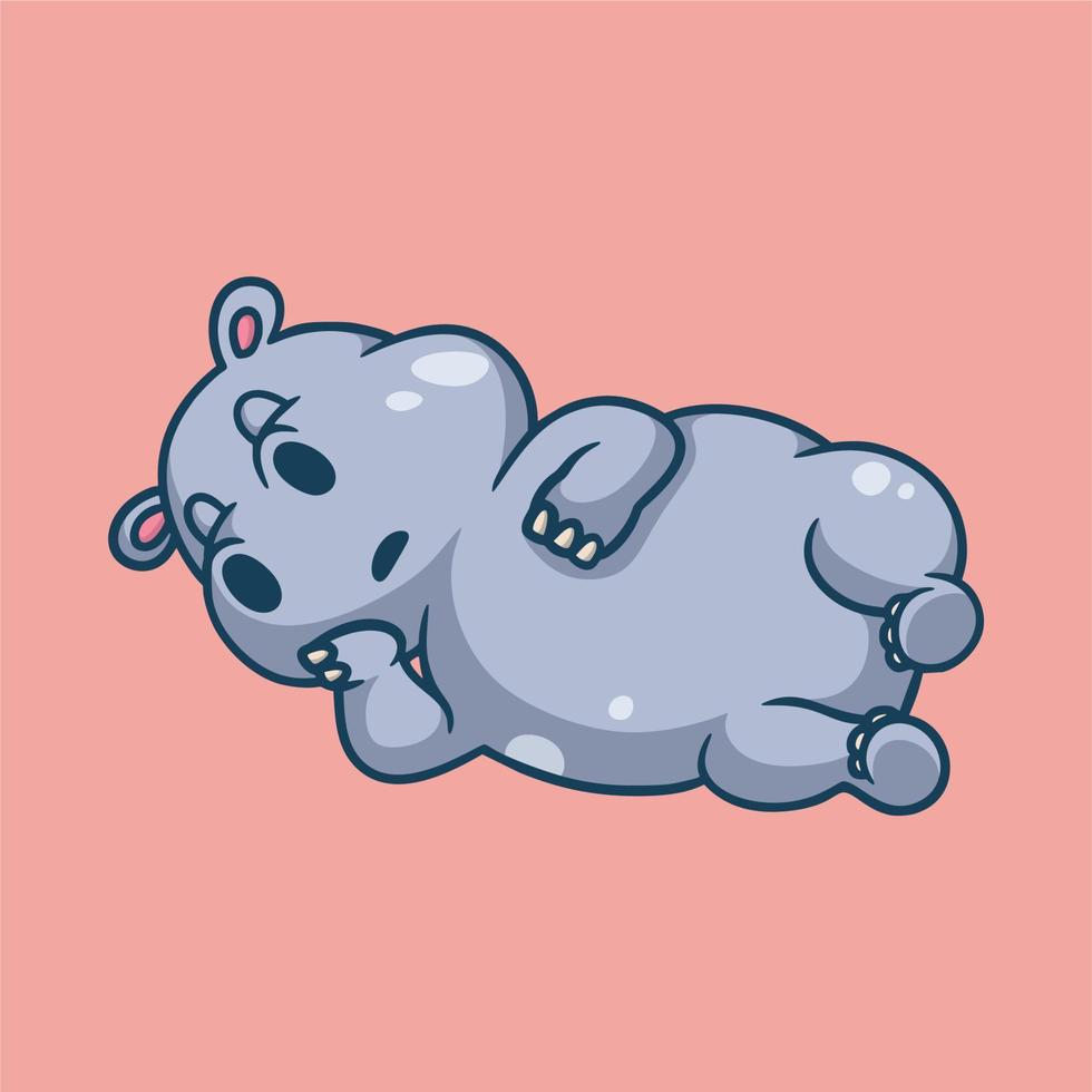 diseño de animales de dibujos animados hipopótamo durmiendo logotipo de mascota lindo vector