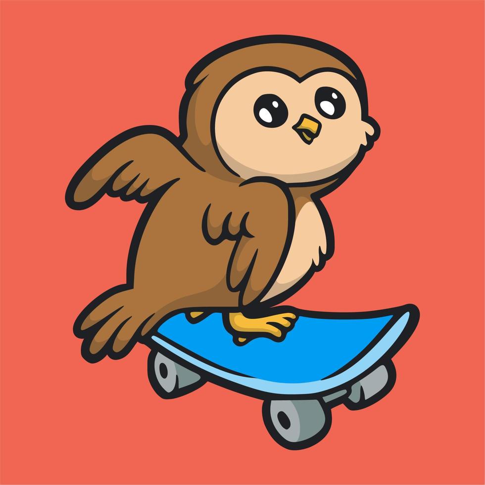 diseño de animales de dibujos animados búho patineta linda mascota logo vector