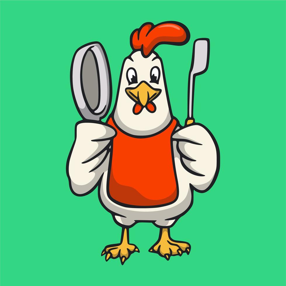 los gallos de diseño animal de dibujos animados se convierten en chefs lindo logotipo de la mascota vector