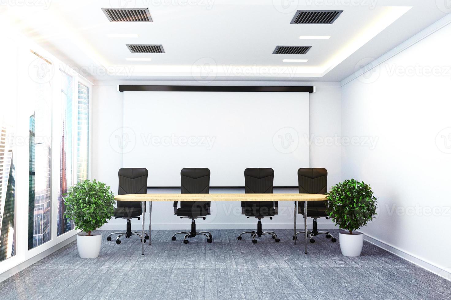 Office interior with table and chairs palnts on modern room meeting .3D rendering photo