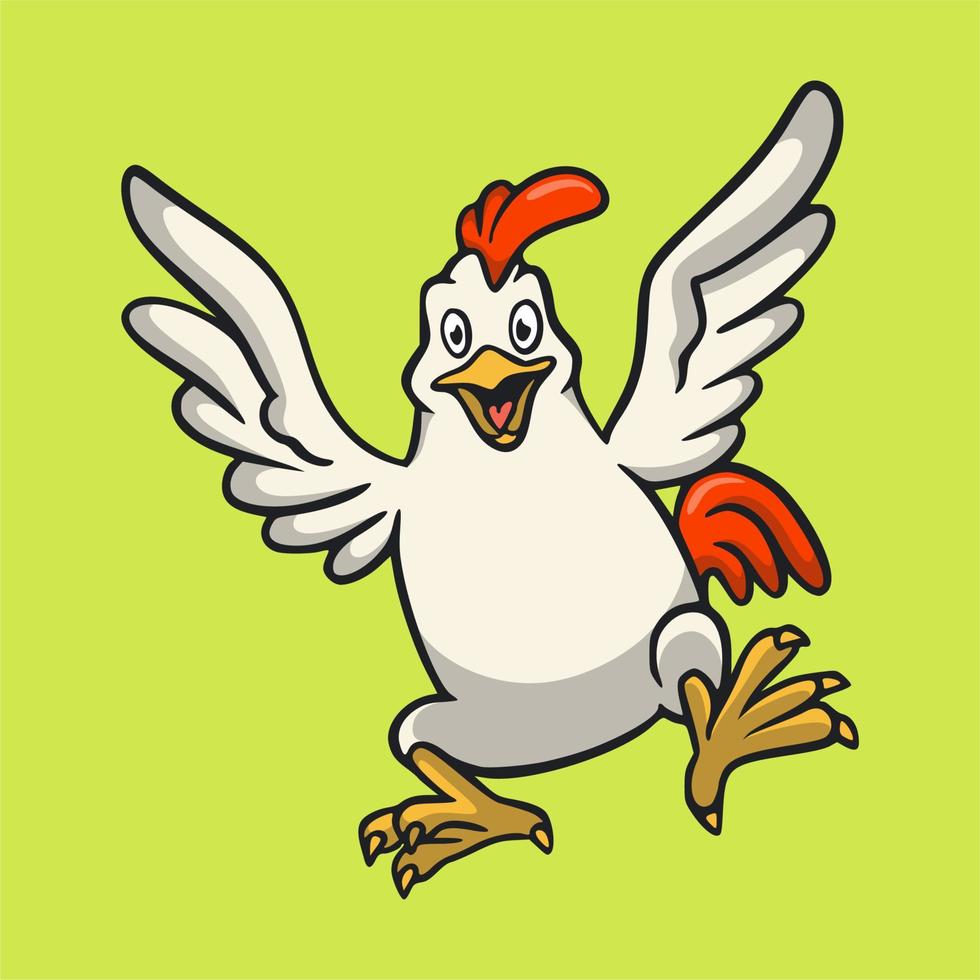 diseño animal de dibujos animados gallo saltando lindo logotipo de la mascota vector