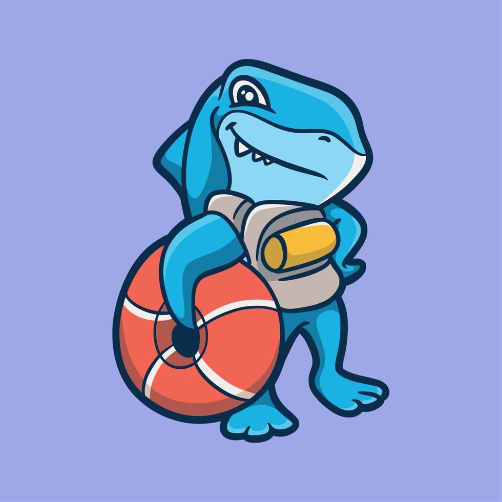 tiburones de diseño animal de dibujos animados con equipo de buceo logotipo de mascota lindo vector