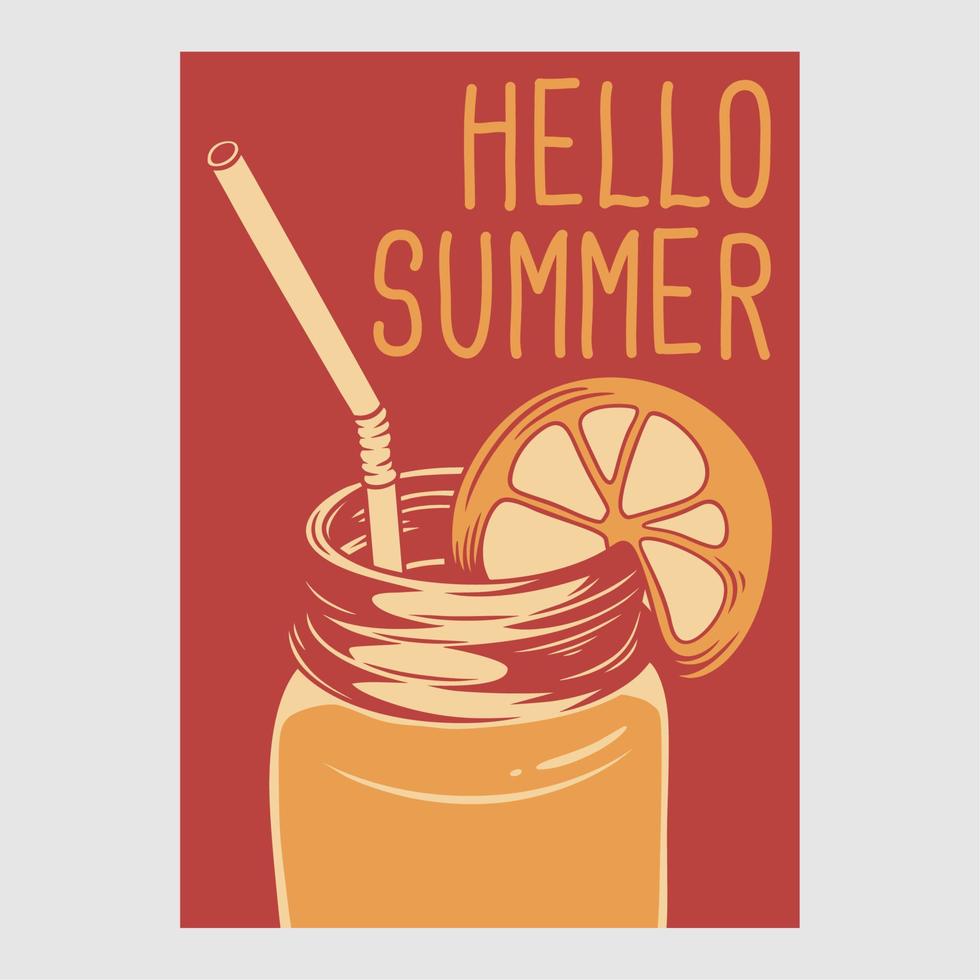 vintage poster design hello summer retro illustration vector