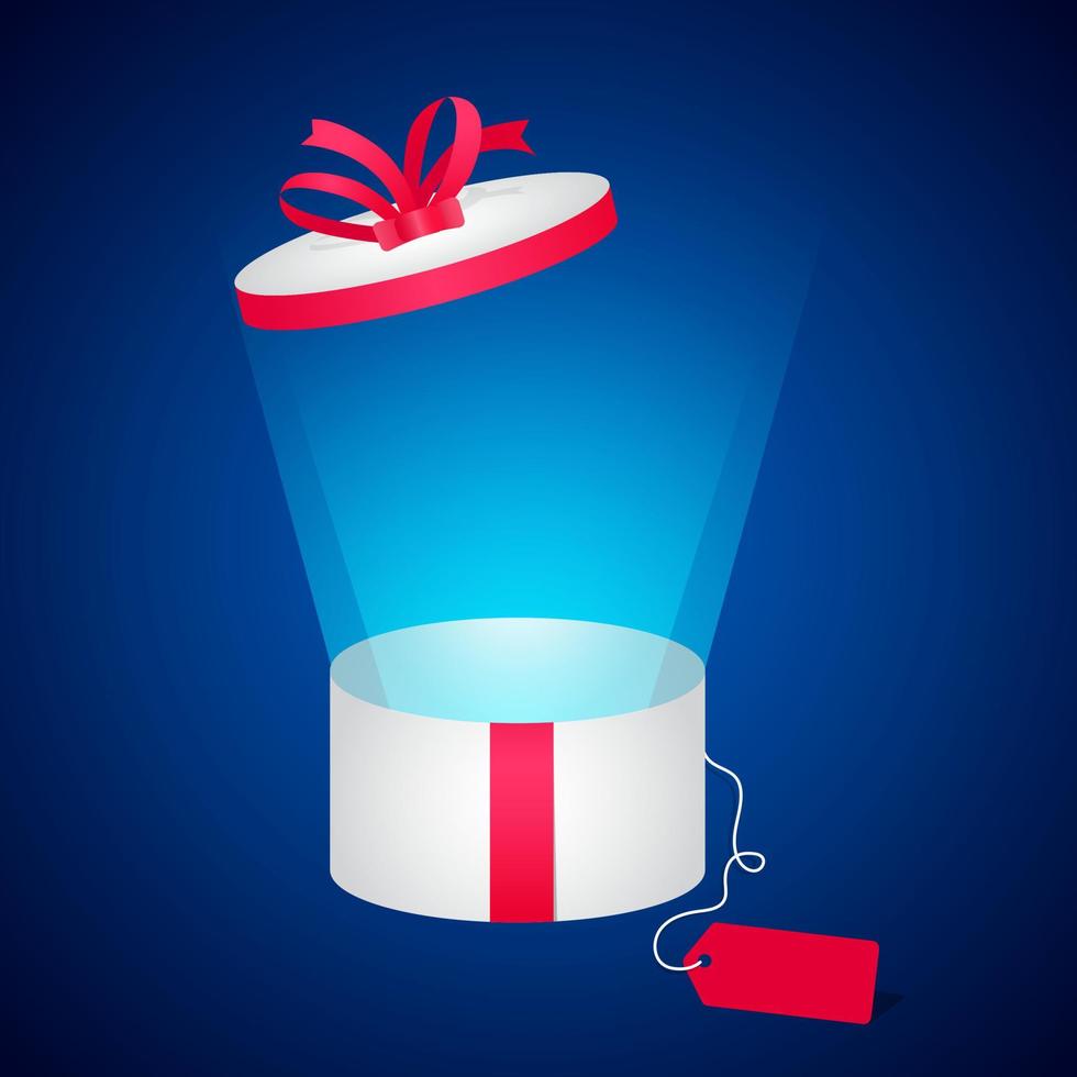 Opened white cylindrical gift box with pink ribbon illustration on isolated background vector