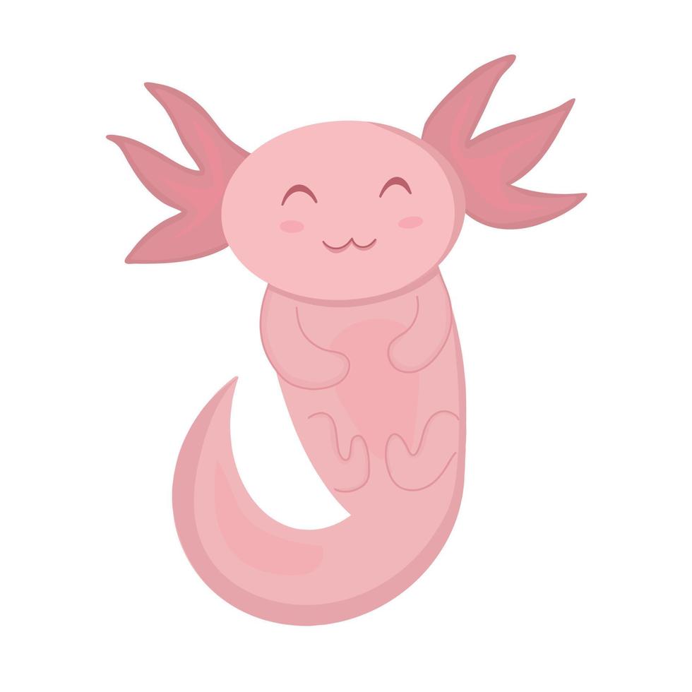 Cute kawaii axolotl salamander amphibian vector illustration isolated on white. Sweet animal character in simple hand drawn style