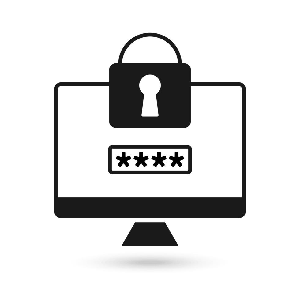 Data security concept. Data protection and safe work, flat design black icon vector