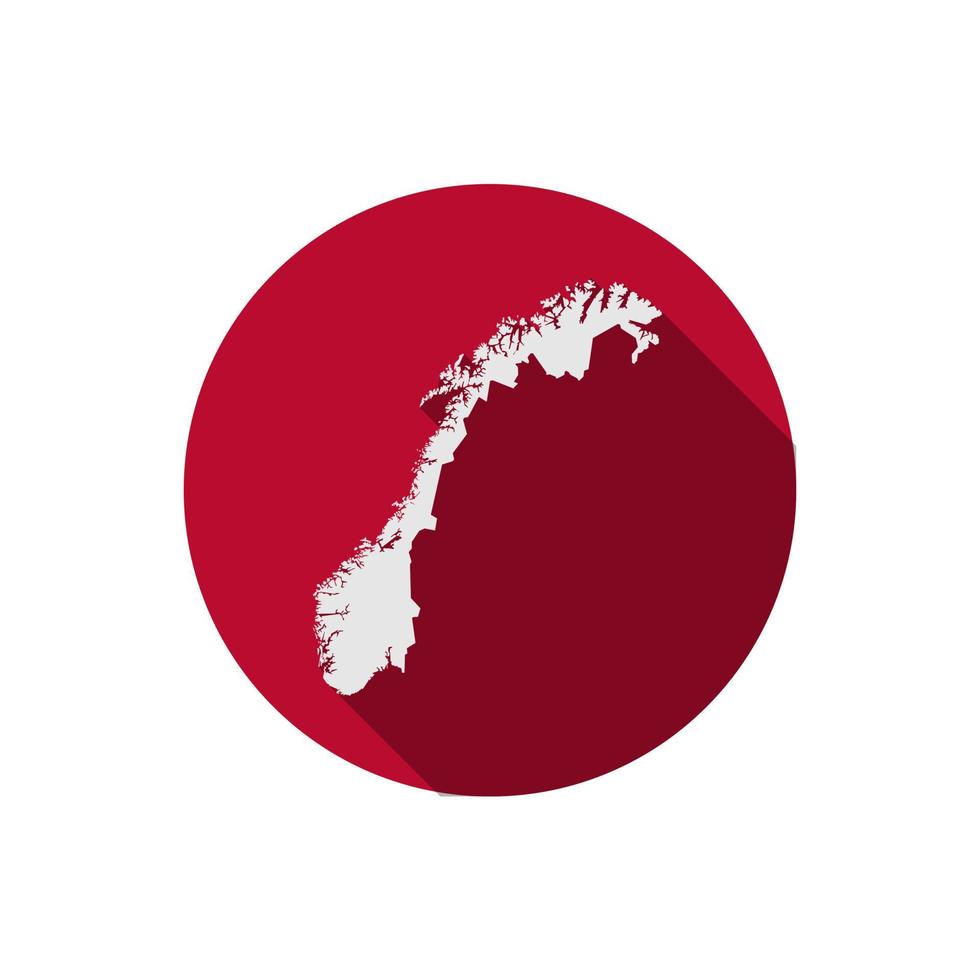 Map of Norway. Silhouette isolated on Red circle with long shadow vector