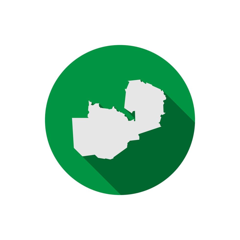 Map of Zambia on green circle with long shadow vector