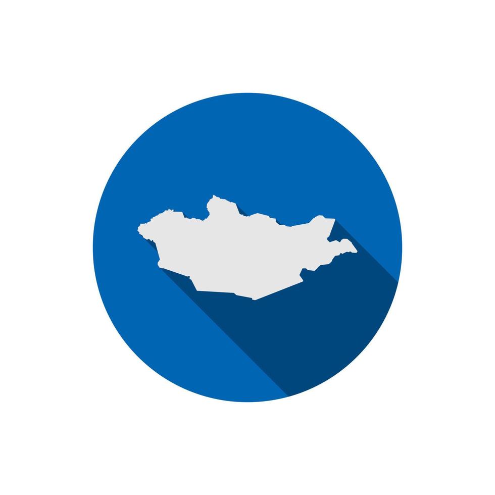 Map of Mongolia on Blue circle with long shadow vector