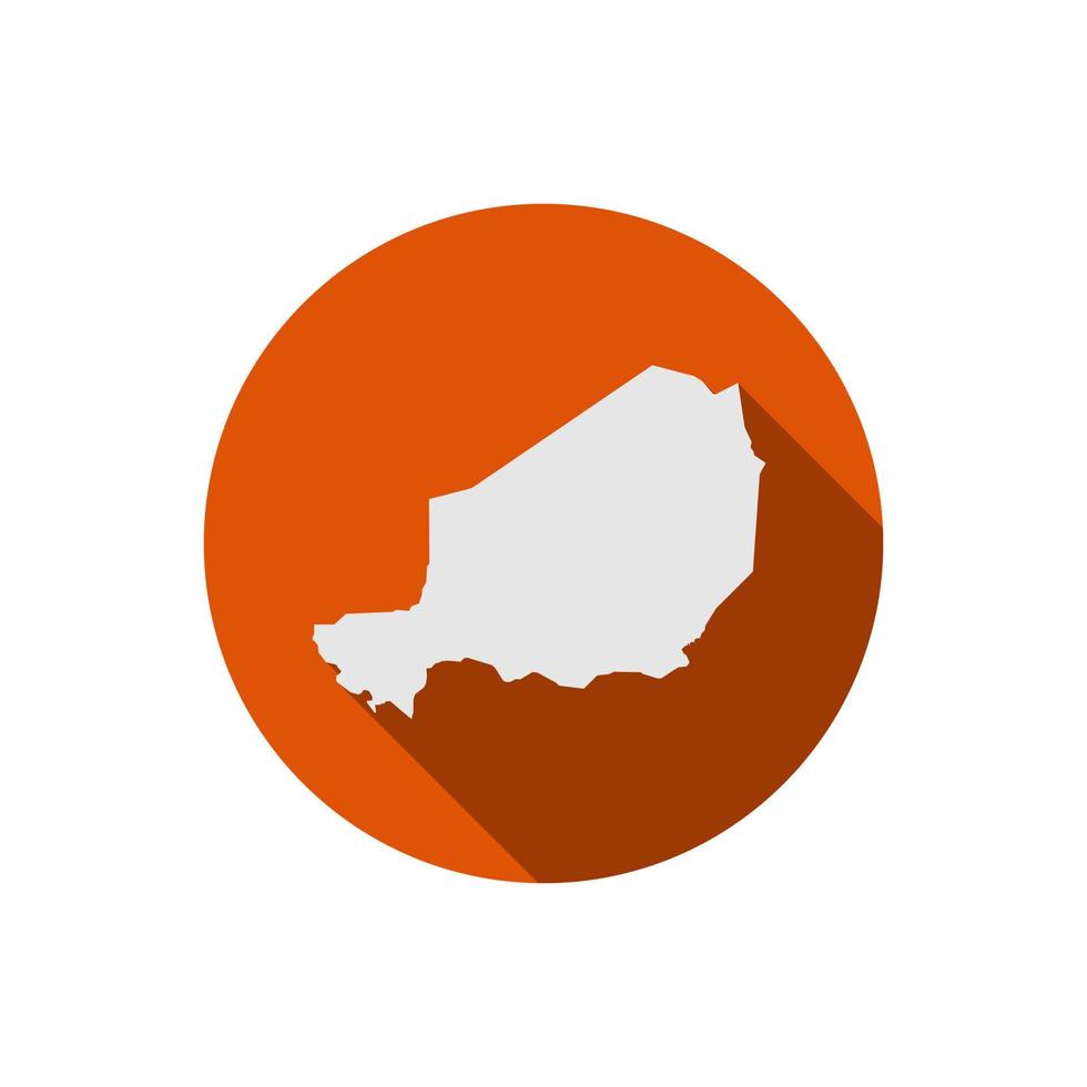 Map of Niger on orange circle with long shadow vector