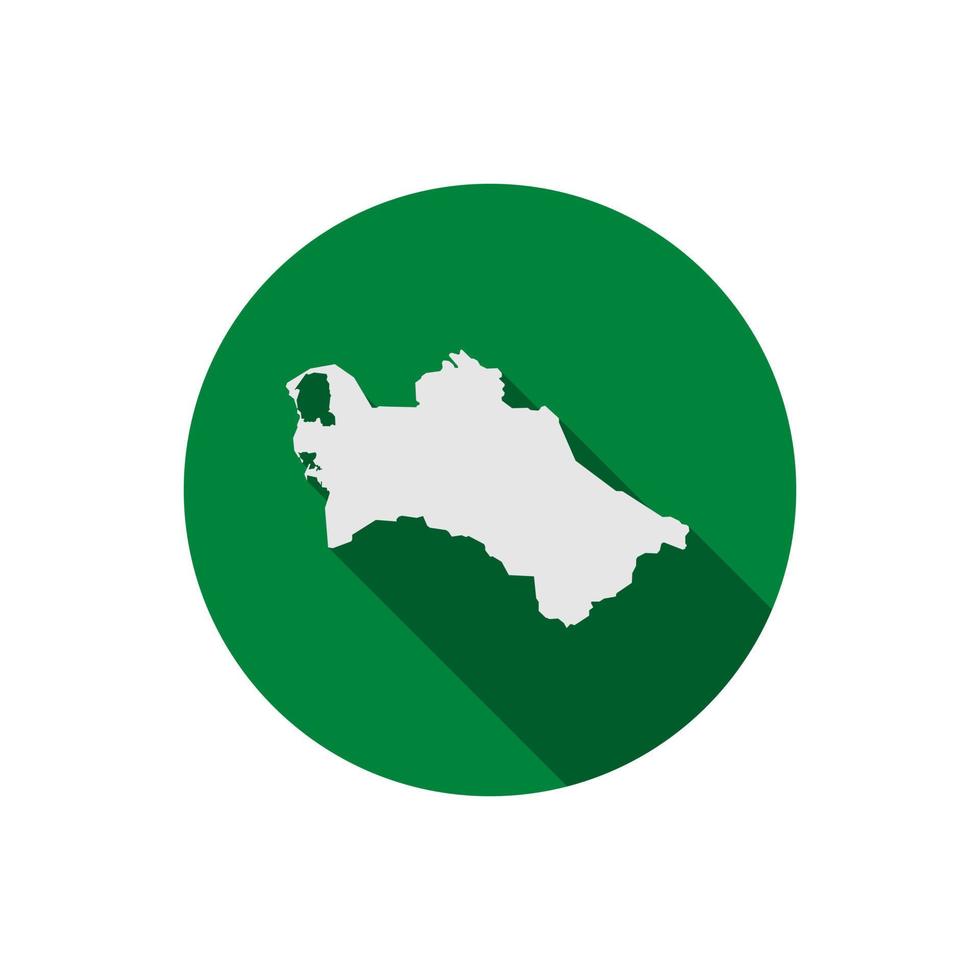 Map of Turkmenistan on green circle with long shadow vector