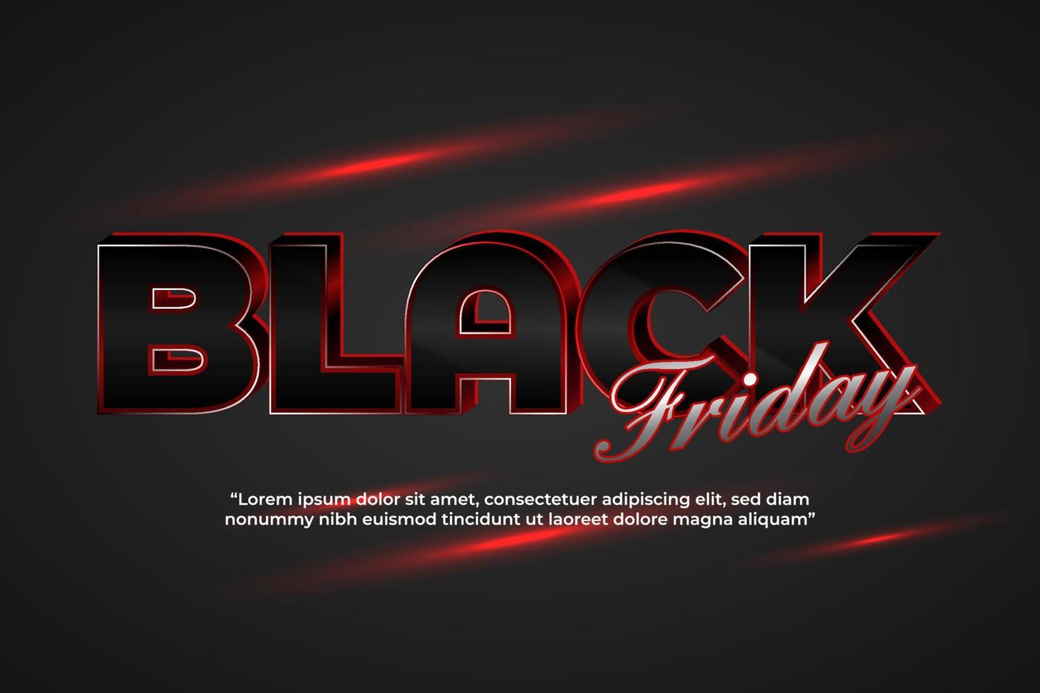 3d black friday text black and red light style vector background.