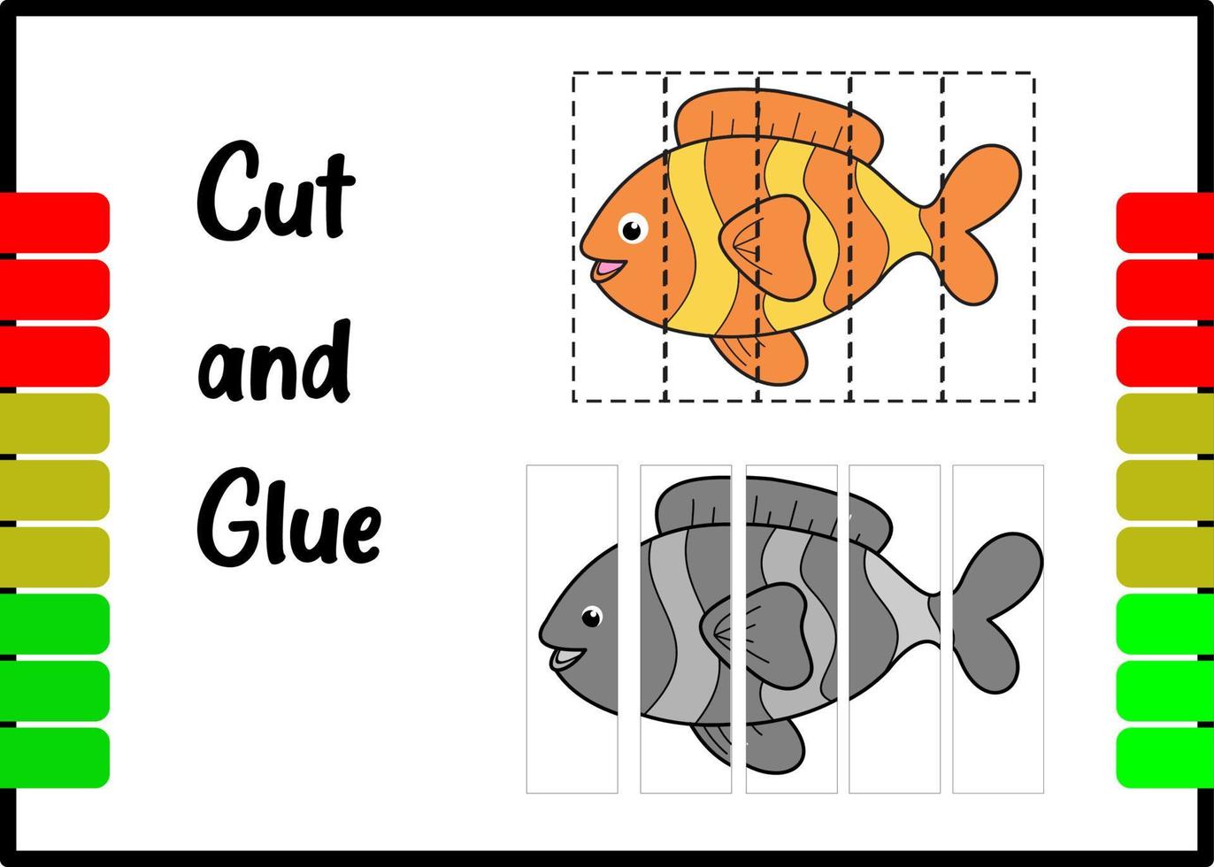 cut and glue the fish. learn how to cut the fish and glue vector